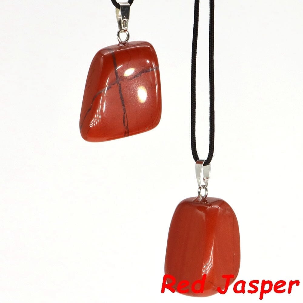 Aventurine and Other Stones Natural Crystal Irregular Tumbled Stone Reiki Rope NecklaceNecklaceRed Jasper