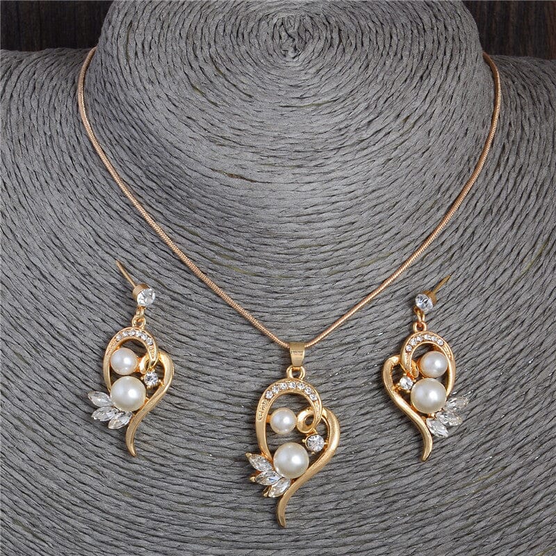 18K Gold Plated Full Crystal Pearl Jewelry SetJewelry Set