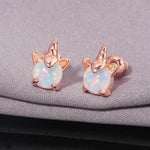 White Fire Opal Unicorn Stud EarringsEarrings