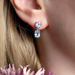 Double Created Nano Sky Blue Topaz Gemstone Earrings - 925 Sterling SilverEarrings