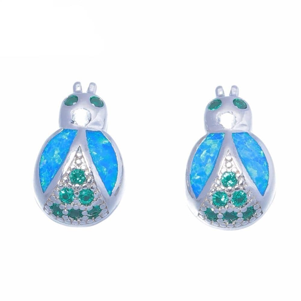 Lovely Cute Bug Blue Fire Opal Jewelry Stud EarringsEarrings