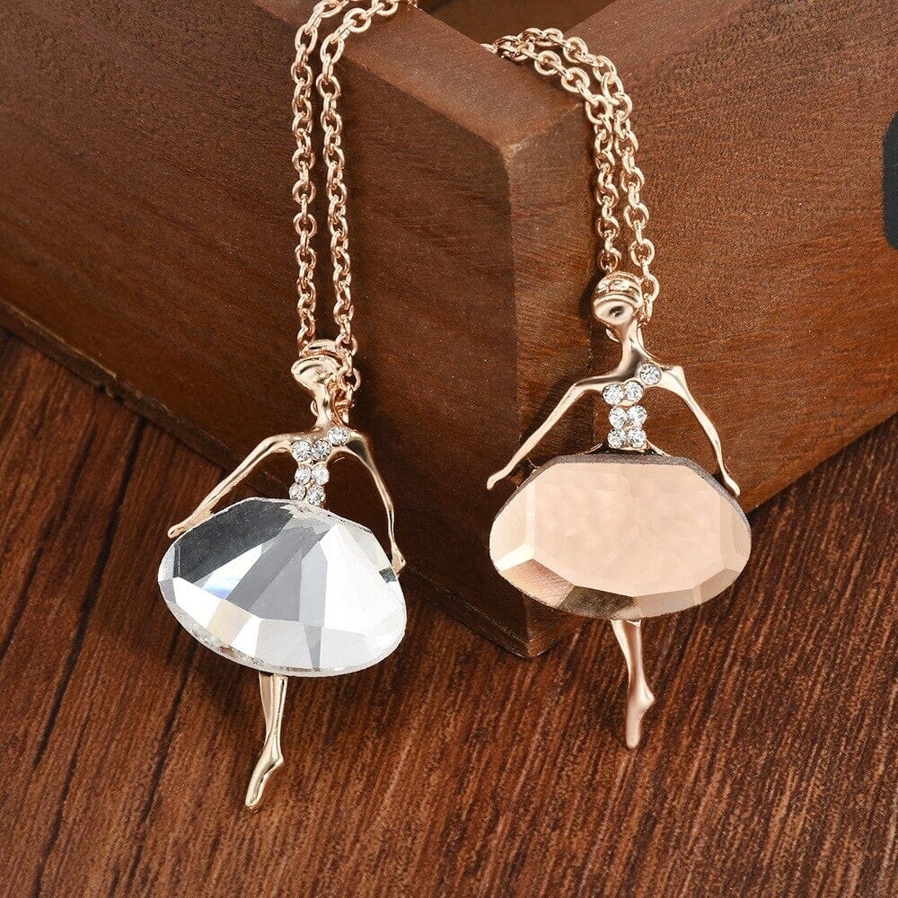 Ballerina Crystal Pendant Long Sweater Chain NecklaceNecklace