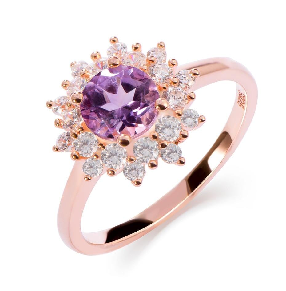 Natural Amethyst Zircon Flower Ring - 925 Sterling SilverRing