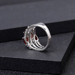 Three Stone Red Garnet Ring - 925 Sterling SilverRing