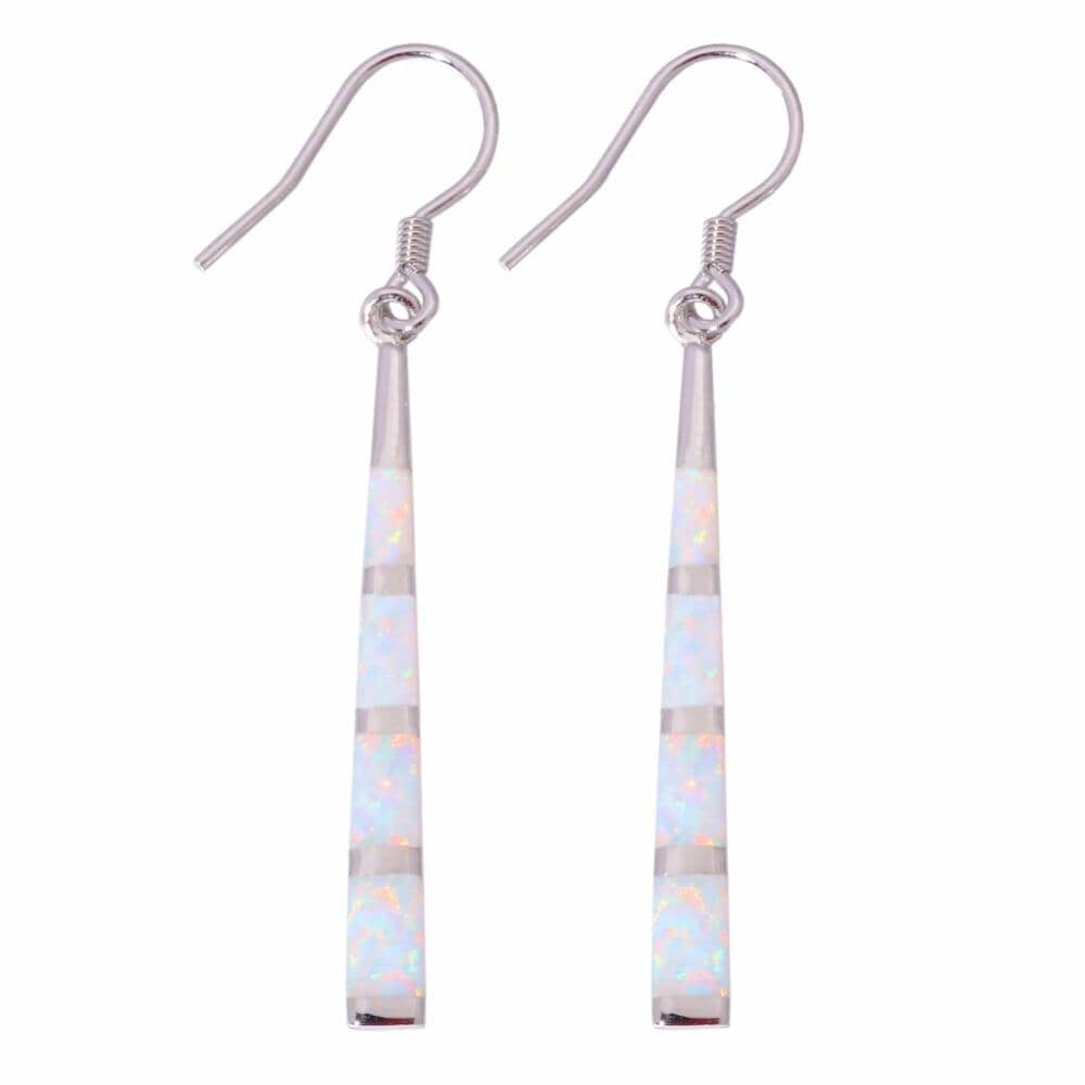 White and Green Fire Opal Drop Earrings - 925 Sterling SilverEarringsWhite