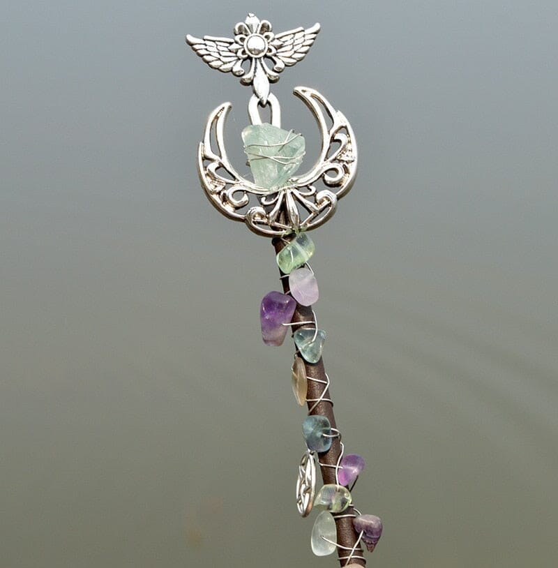 Crystal Wand Natural quartz Moon Viking Dragon Feather WandWandangel
