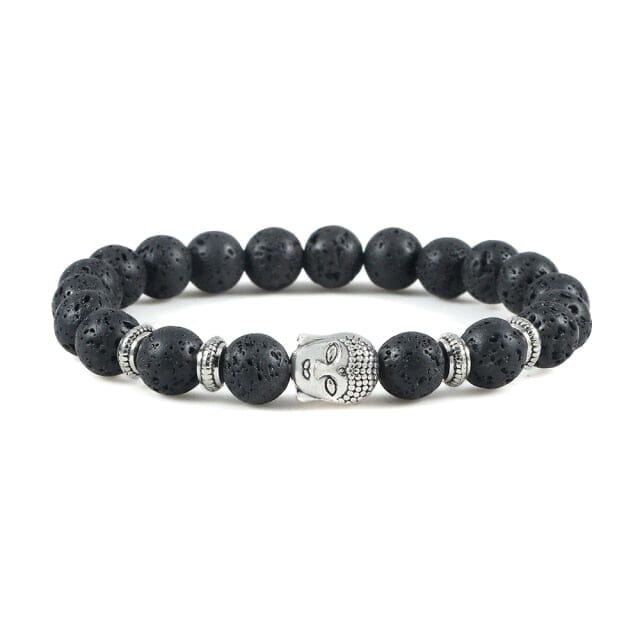 Men Buddha Natural Stone Bead BraceletsBraceletBlack Lava