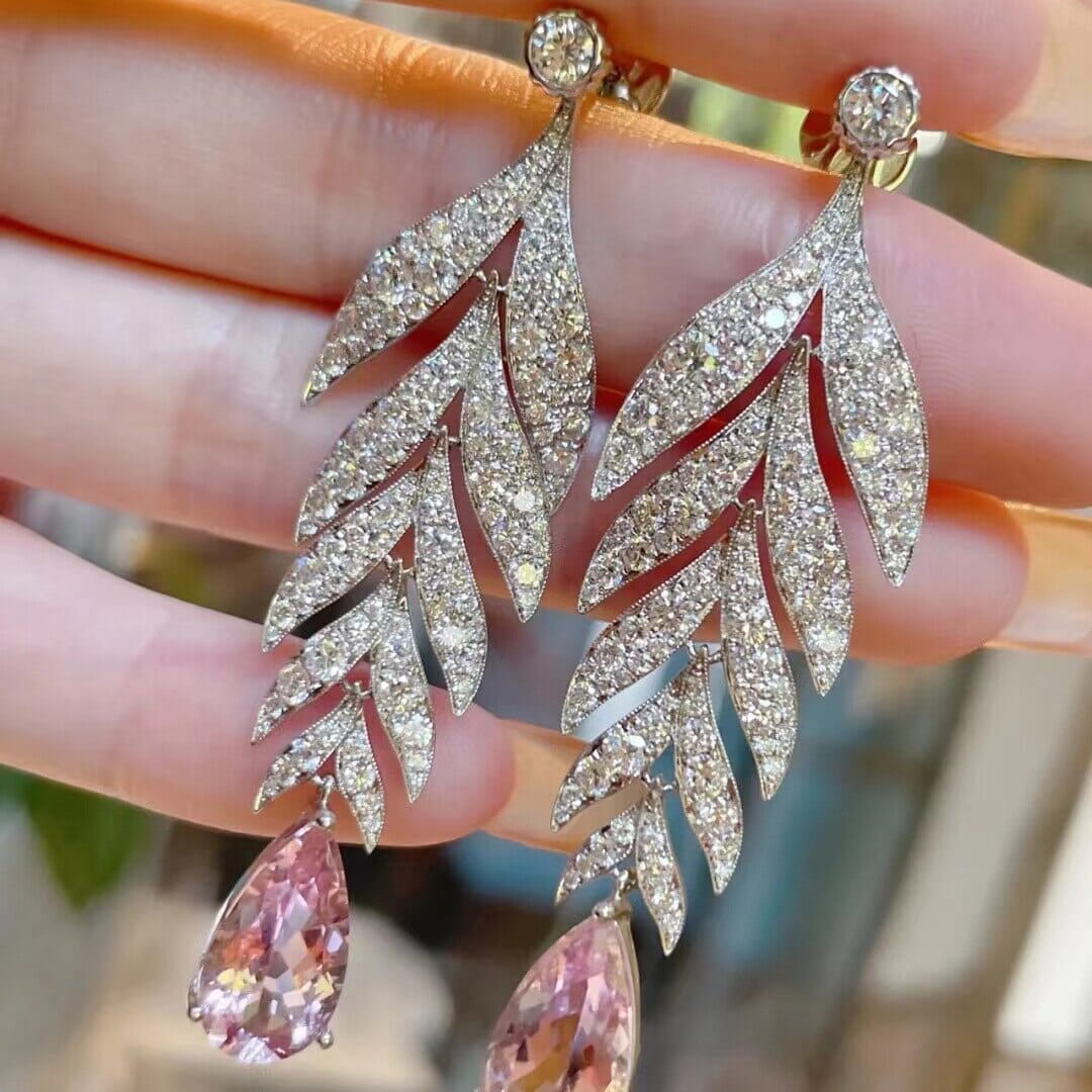 Original Elegant Leaf Fashion Zircon Pink Sapphire Earrings - 925 Sterling SilverEarrings