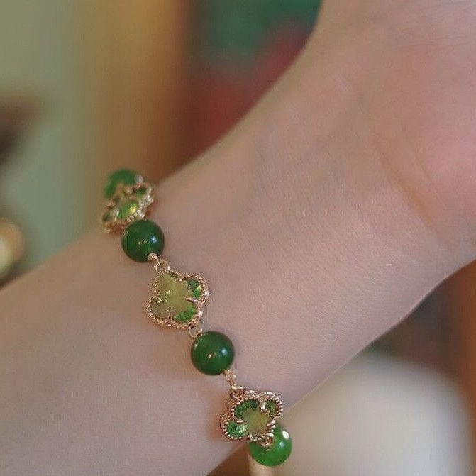 Trend Four Leaf Clover Chrysoprase Peridot BraceletBracelet