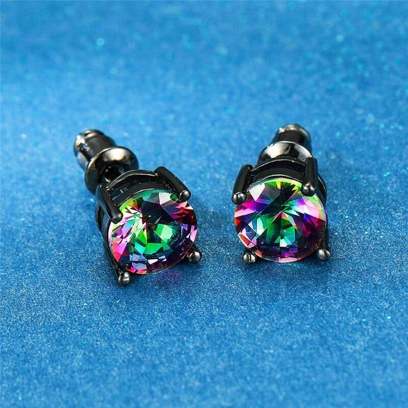 Rainbow Mystic Topaz Black Gold Stud EarringsEarrings