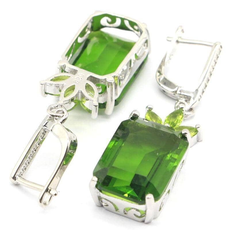 Classic Rectangular Green Peridot Earrings & PendantEarrings
