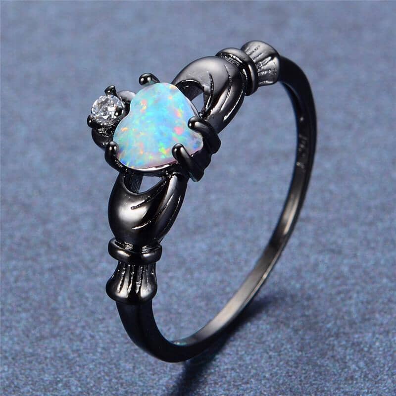 Elegant Heart White Fire Opal RingRing