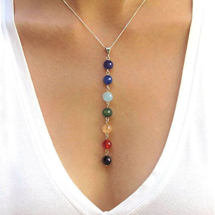 7 Chakra Balancing Reiki Rainbow Stone Beads NecklaceNecklace