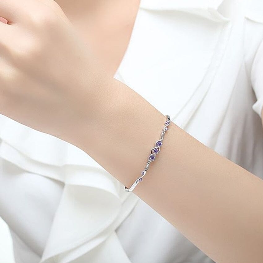 Lovely Round Amethyst Link Bracelet - 925 Sterling SilverBracelet