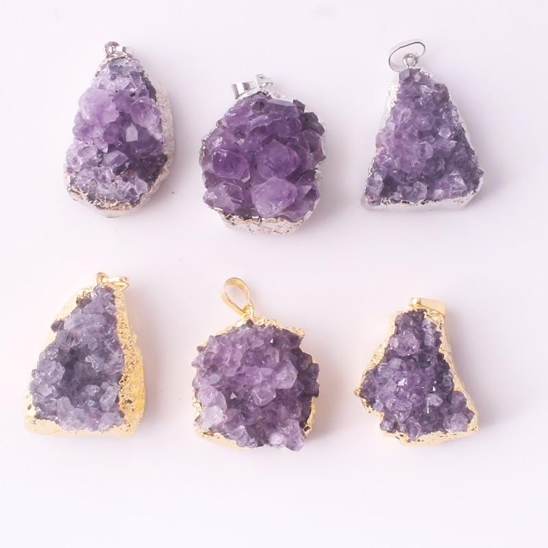 Natural Amethysts Quartz Geode NecklaceNecklace