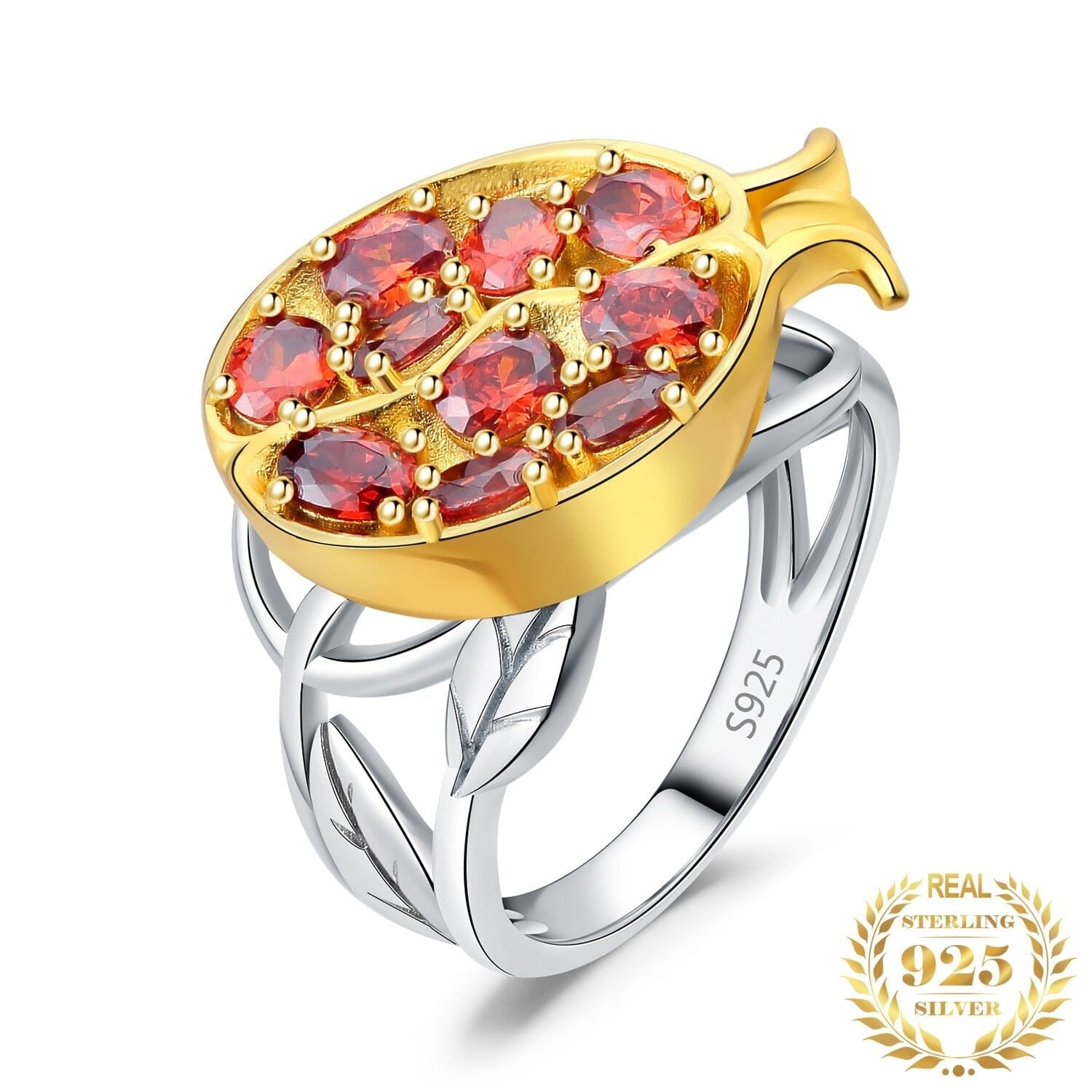 Pomegranate Leaf Red Ruby Gemstone Ring - 925 Sterling SilverRing5