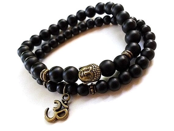 Set of 2 Buddha Yoga and Meditation Black Onyx & Matte Agate BraceletBracelet