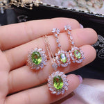 Luxury Party Rose Gold Olive Green Peridot Crystal Jewelry SetNecklace