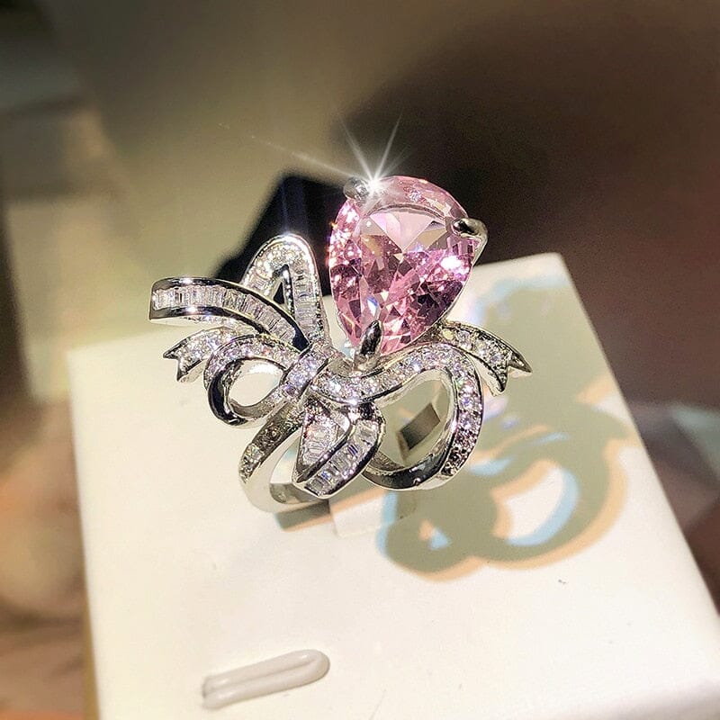 New Fashion Pink Sapphire Bow Adjustable RingRing