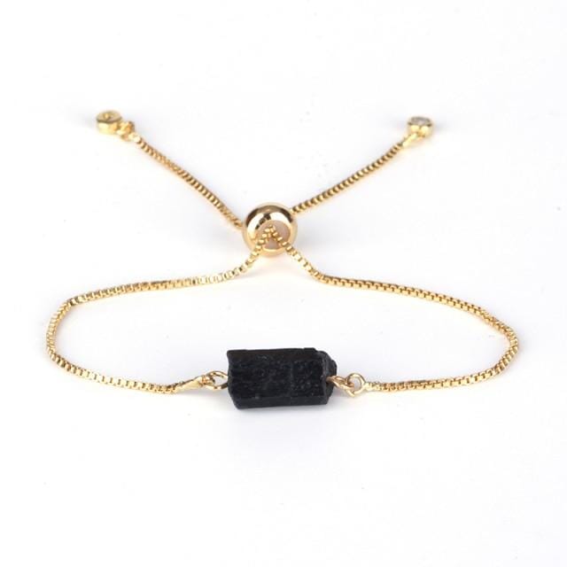 Natural Rough Black Tourmaline Stone BraceletBraceletGold Chain
