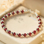 Small Garnet Bead Bracelet - 925 Sterling SilverBracelet