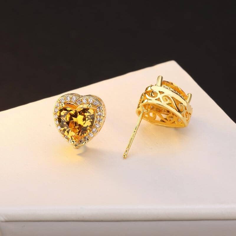 Citrine Heart Diamond Stud EarringsEarrings