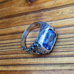 Natural Sapphire Mens Ring - 925 Sterling SilverRing