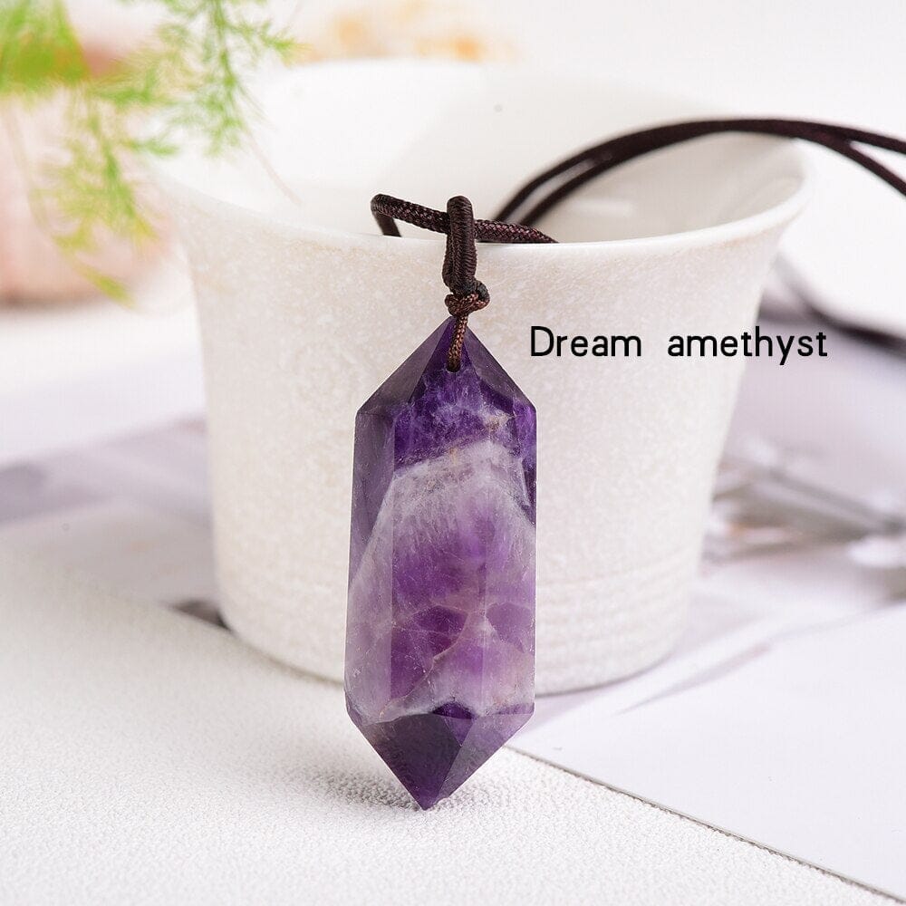 1pc Natural Crystal Quartz Double Point Pendant NecklaceNecklaceDream amethyst