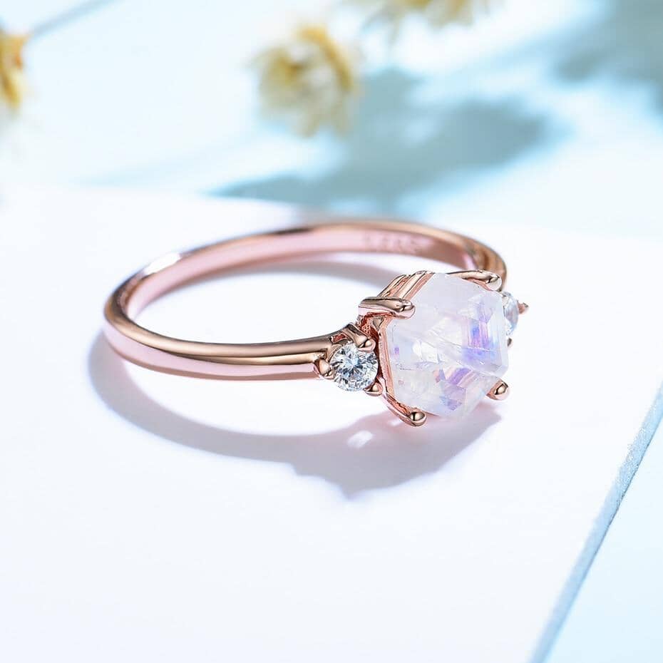 Natural Moonstone Zircon Rose Gold RingRing