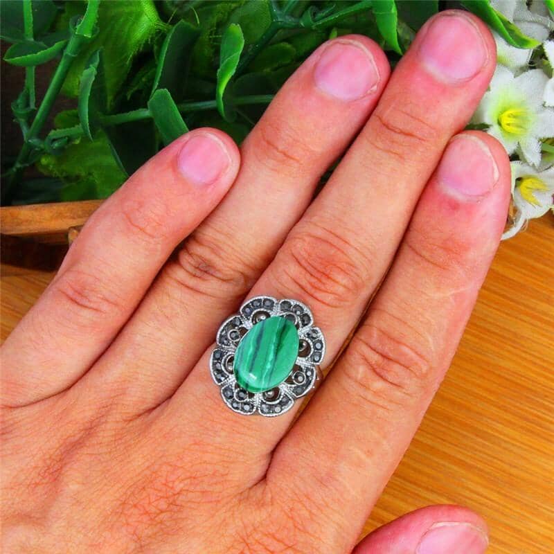Silver Plated Oval Malachite RingRing