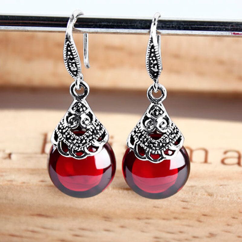 Lovely Retro Ruby Earrings - 925 Sterling SilverEarrings