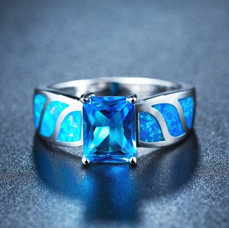 Blue Fire Opal Irregular Pattern RingRing