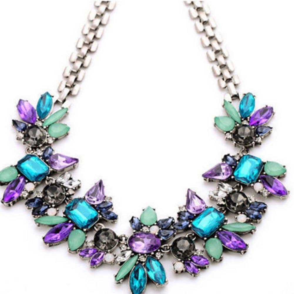 Amethyst Sapphire Crystal Flower Pendant NecklaceNecklace