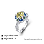 Flower Shaped Citrine and Sapphire Ring - 925 Sterling SilverRing