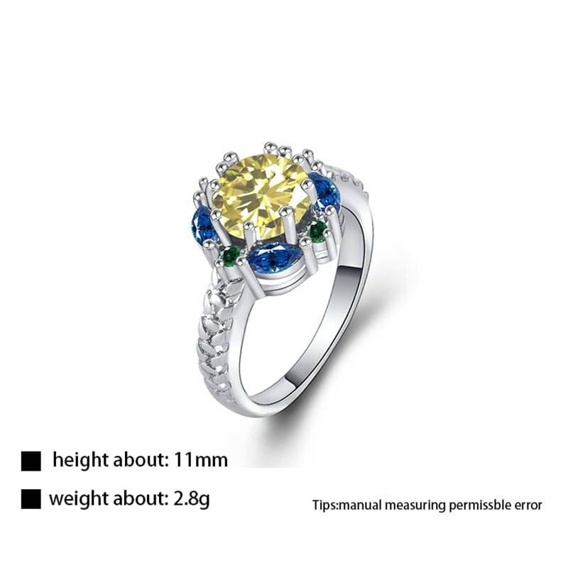 Flower Shaped Citrine and Sapphire Ring - 925 Sterling SilverRing
