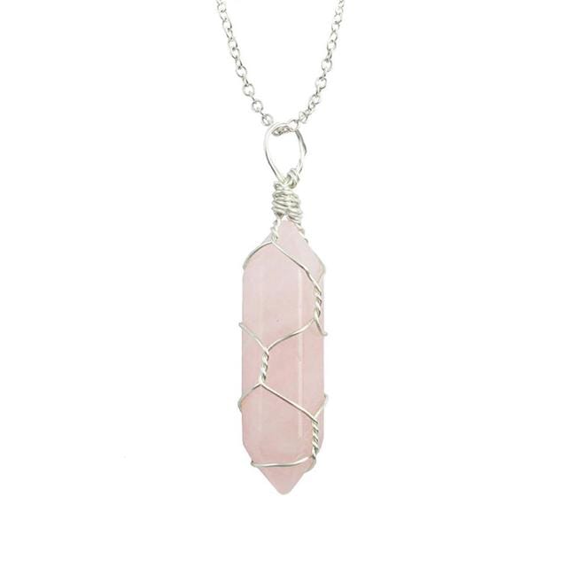 Natural Healing Rock Crystal Pendant NecklaceNecklaceSilver-Rose Quartz