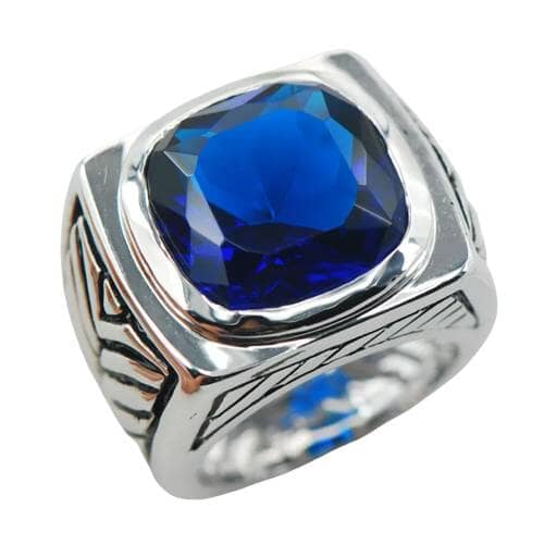 Unisex Sapphire Blue Crystal Zircon Ring - 925 Sterling SilverRing