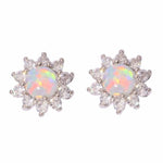 Green & White Round Fire Opal Sunflower Stud Earrings - 925 Sterling SilverEarringsWhite