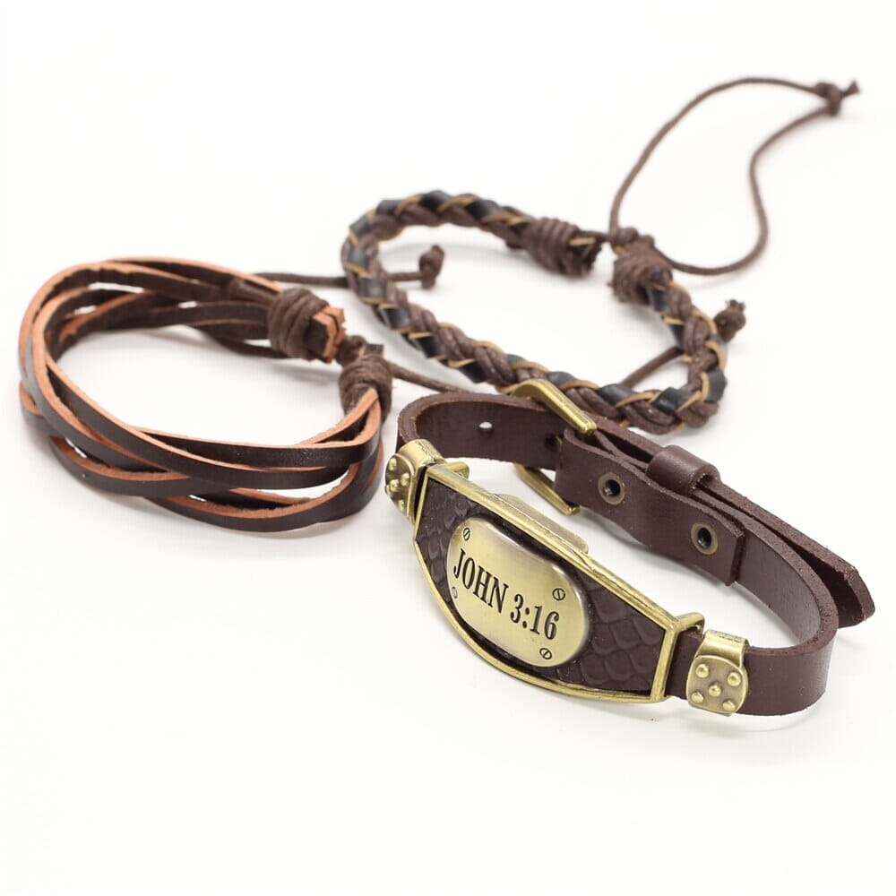 WWJD JOHN 3:16 Charm Men Genuine Leather BraceletBracelet