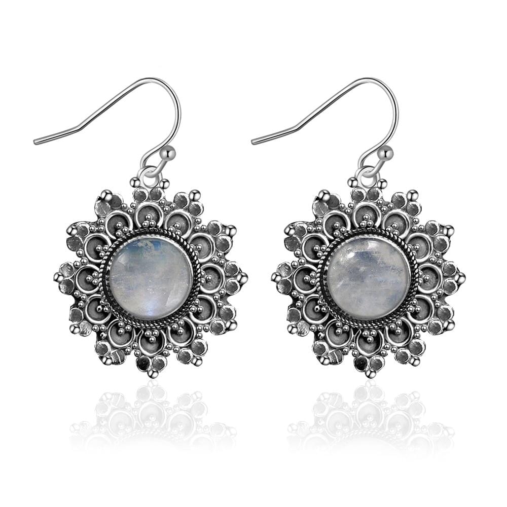 Natural Vintage Moonstone Round Earrings - 925 Sterling SilverEarrings