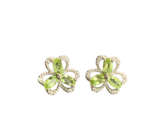 Dainty Flower Peridot Silver Stud EarringsEarrings