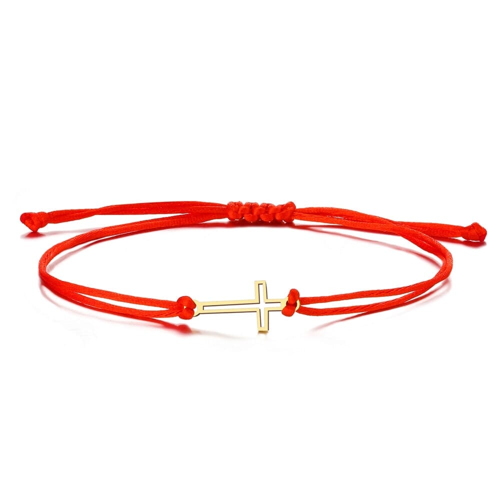 WWJD Gothic Hollow Cross Black Red Rope BraceletBracelet