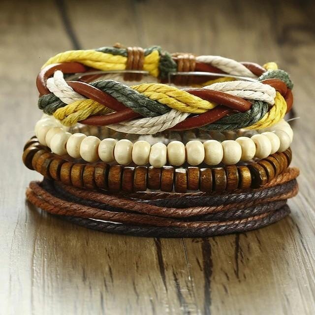 4Pcs/Set Braided Wrap Leather Bracelets for MenBraceletSet 1
