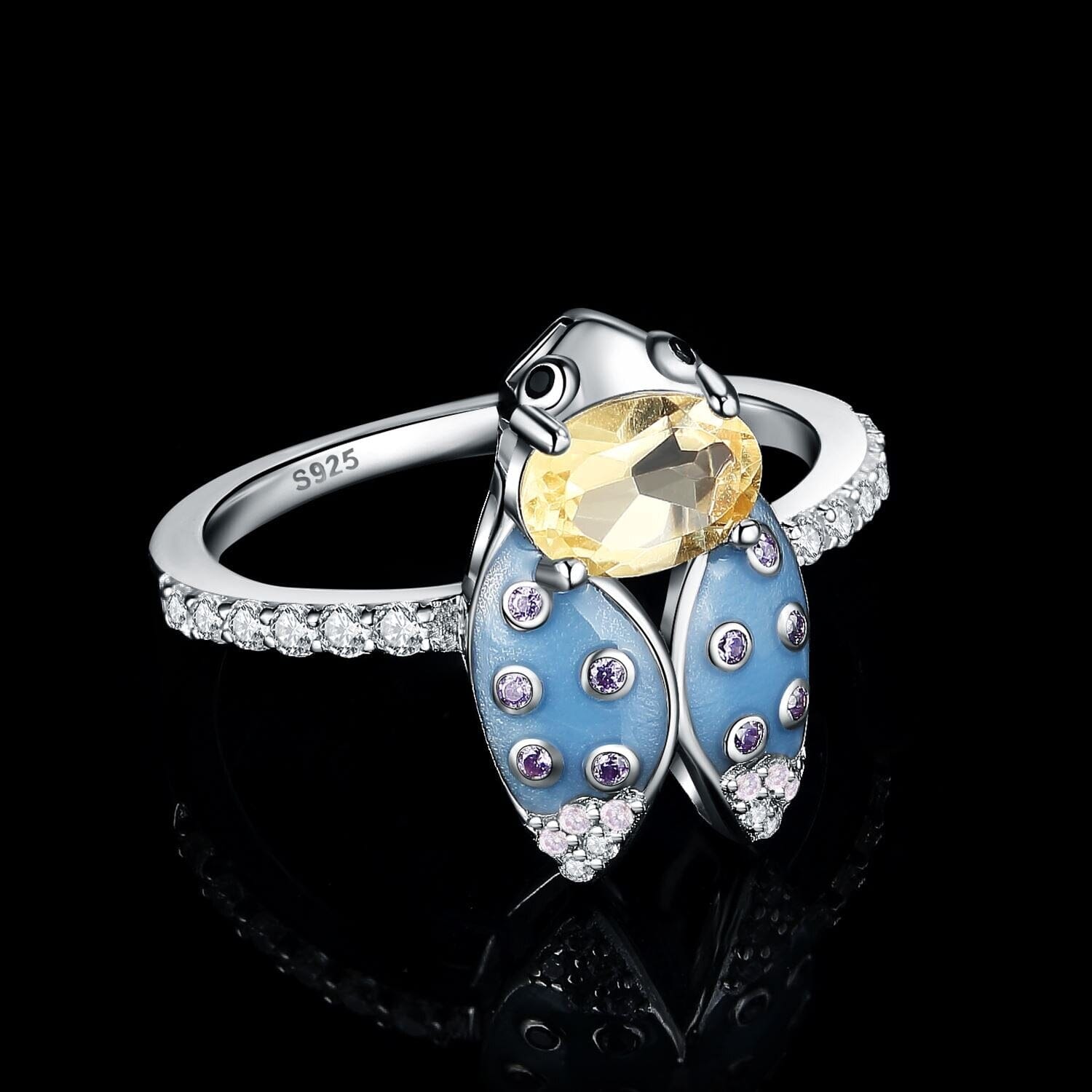 Cicada Enamel Natural Citrine Ring - 925 Sterling SilverRing