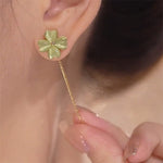 Exquisite Jade Clover Long Tassel Earrings - 925 Sterling SilverEarrings
