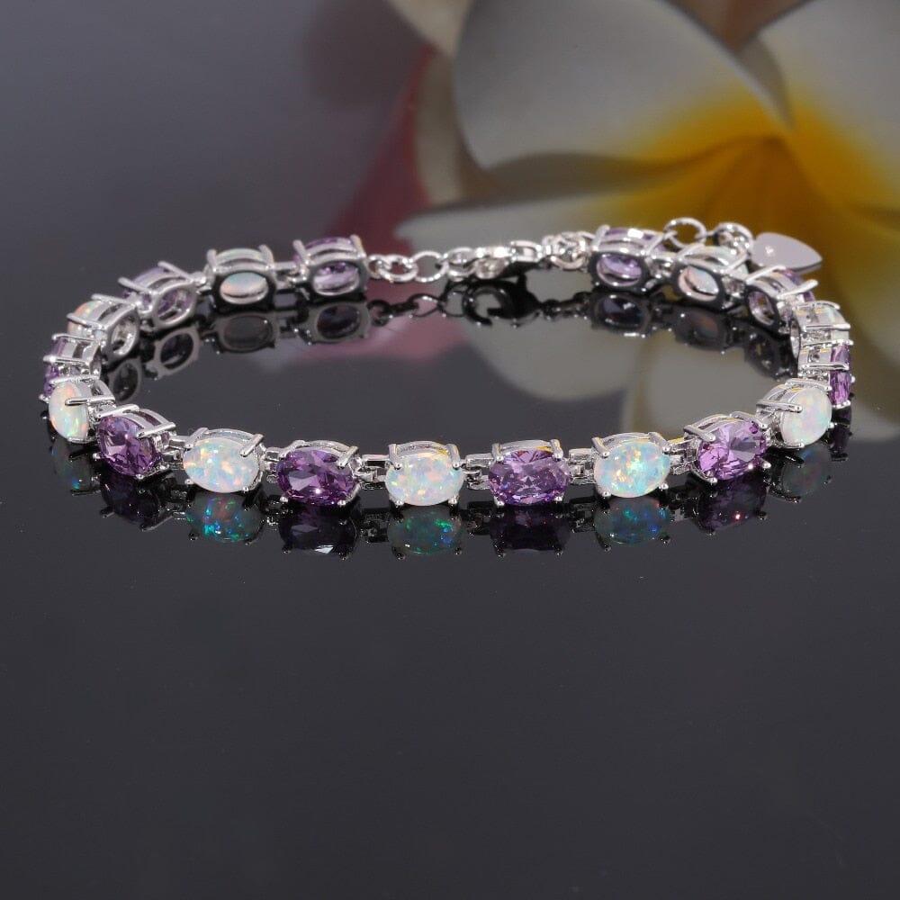 White Fire Opal and Amethyst Adjustable Chain BraceletBracelet