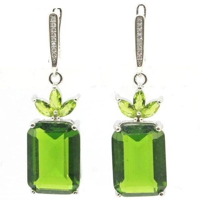 Classic Rectangular Green Peridot Earrings & PendantEarringsEarrings