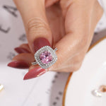 4ct Square Pink Sapphire Ring - 925 Sterling SilverRing