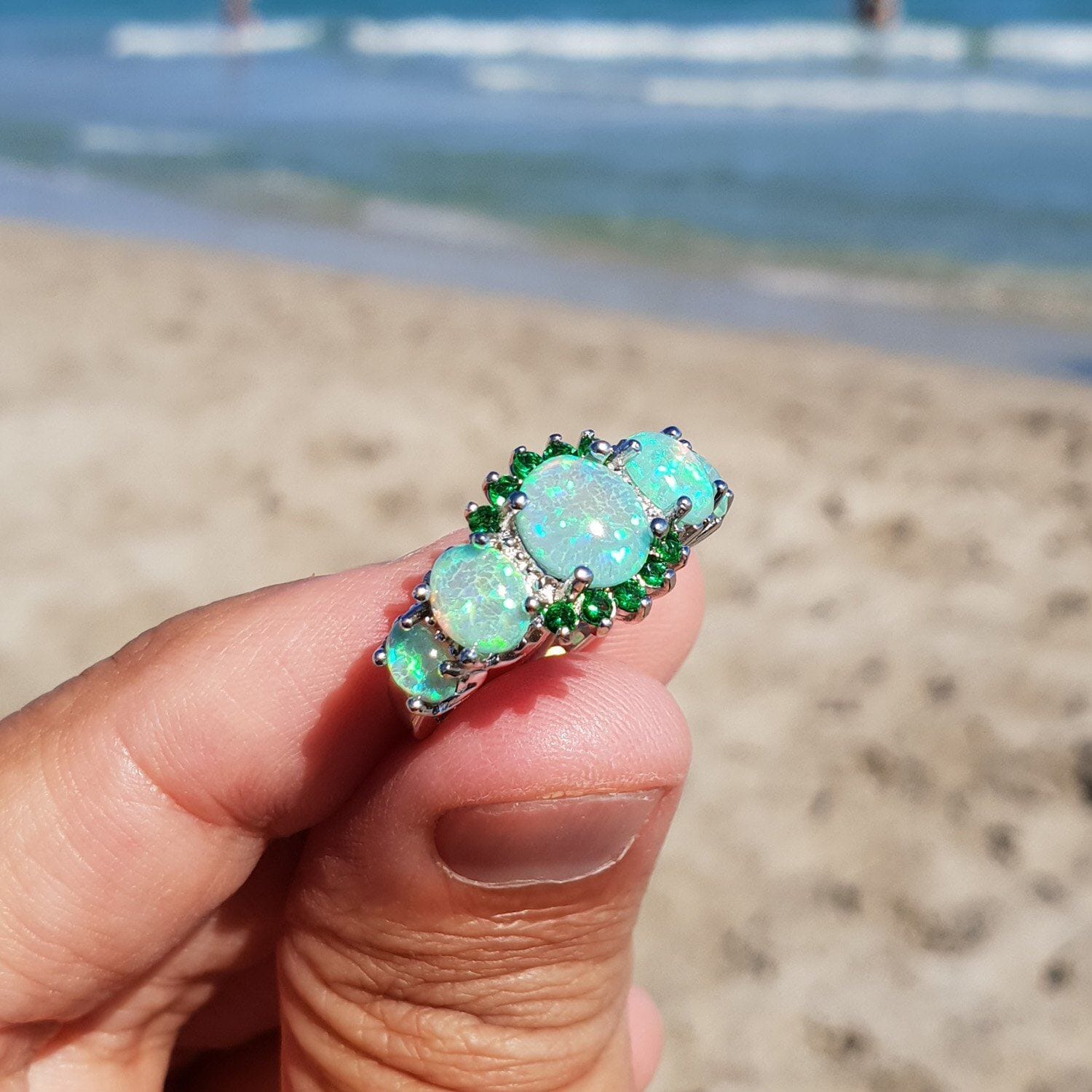 Green Fire Opal & Emerald RingRing