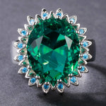 Emerald Aquamarine Flower Ring - 925 Sterling SilverRing